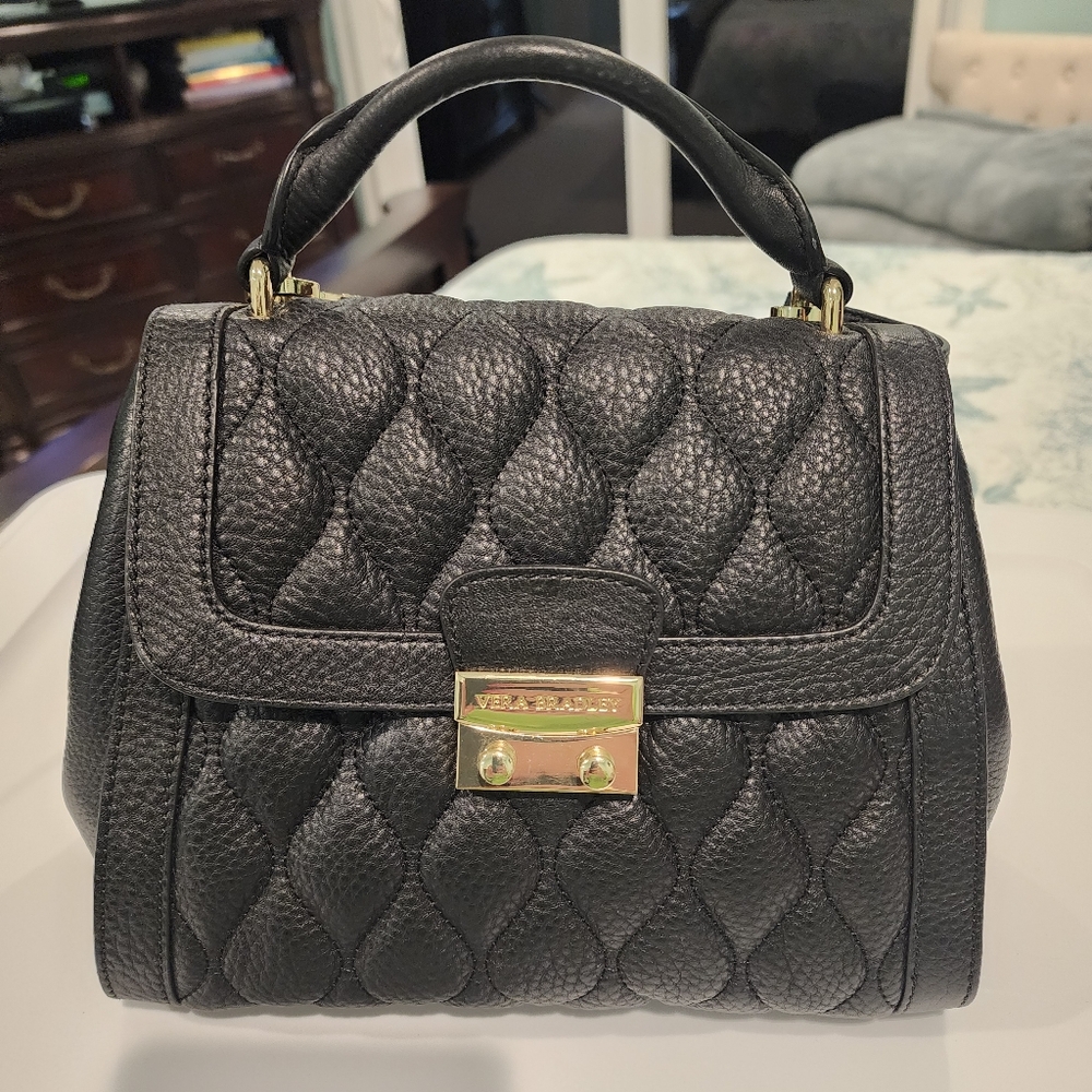 Vera Bradley Quilted Leather Mini Stella Satchel Black Bag Crossbody
